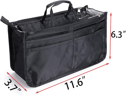 Printing Handbag Organizers Inside Purse Insert - High Capacity 13 Pockets Bag Tote Organizer with Handle Beige