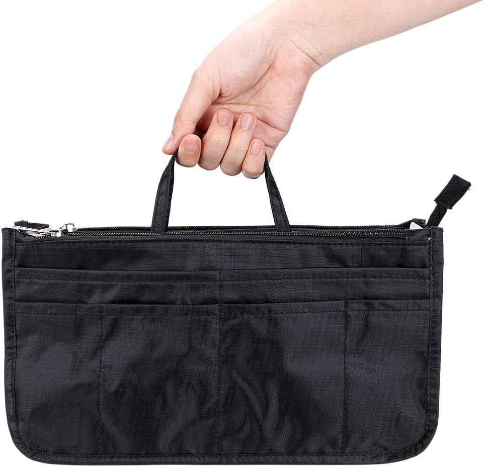 Printing Handbag Organizers Inside Purse Insert - High Capacity 13 Pockets Bag Tote Organizer with Handle Beige