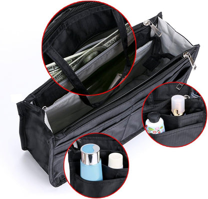 Printing Handbag Organizers Inside Purse Insert - High Capacity 13 Pockets Bag Tote Organizer with Handle Beige
