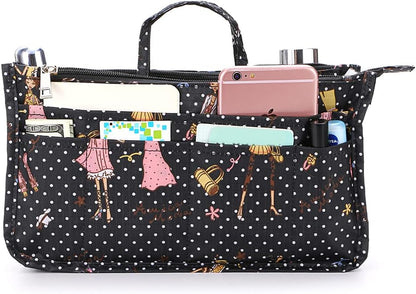 Printing Handbag Organizers Inside Purse Insert - High Capacity 13 Pockets Bag Tote Organizer with Handle Beige
