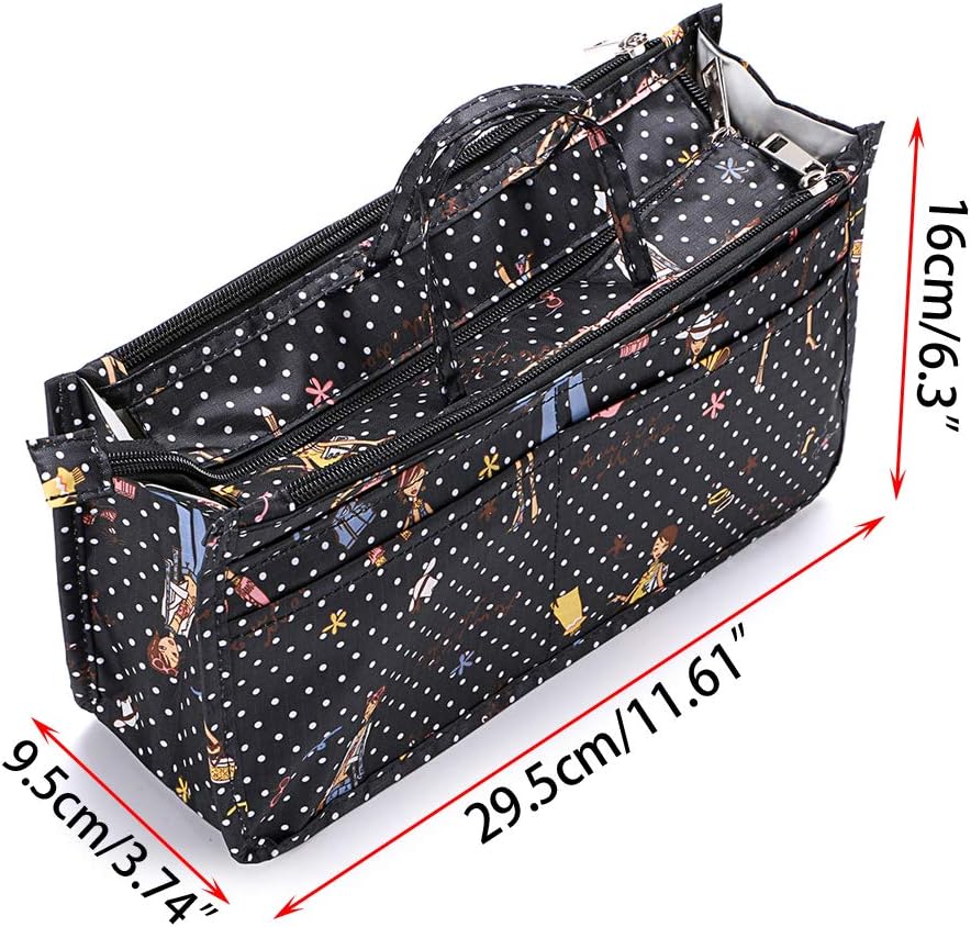 Printing Handbag Organizers Inside Purse Insert - High Capacity 13 Pockets Bag Tote Organizer with Handle Beige