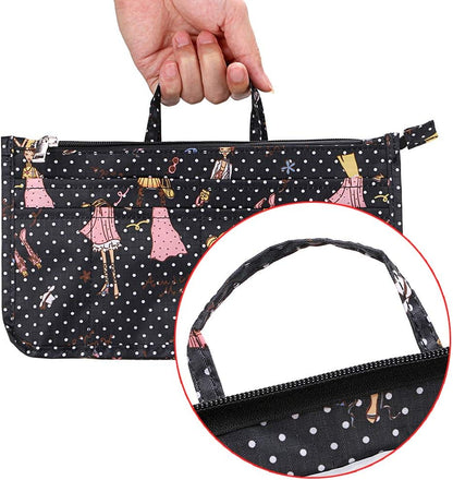 Printing Handbag Organizers Inside Purse Insert - High Capacity 13 Pockets Bag Tote Organizer with Handle Beige