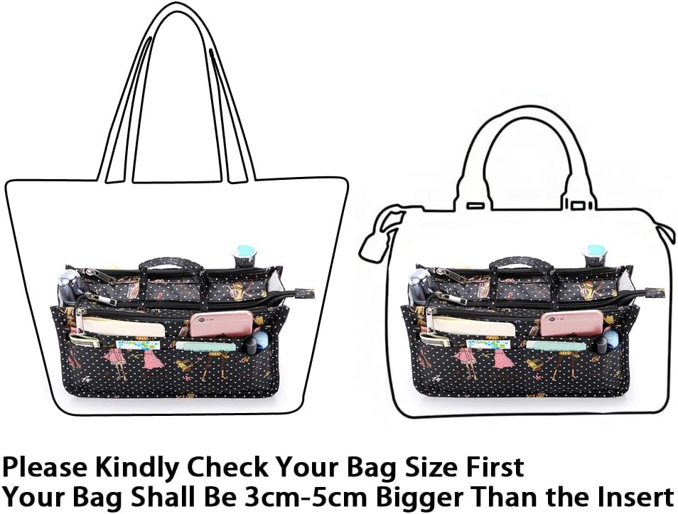 Printing Handbag Organizers Inside Purse Insert - High Capacity 13 Pockets Bag Tote Organizer with Handle Beige