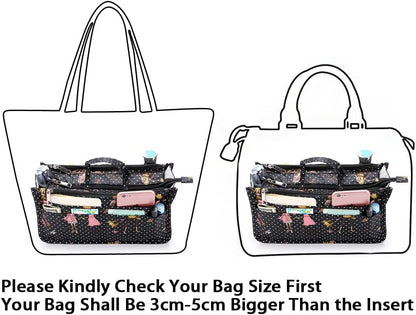 Printing Handbag Organizers Inside Purse Insert - High Capacity 13 Pockets Bag Tote Organizer with Handle Beige