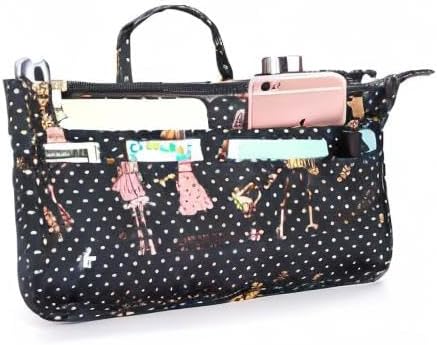 Printing Handbag Organizers Inside Purse Insert - High Capacity 13 Pockets Bag Tote Organizer with Handle Beige