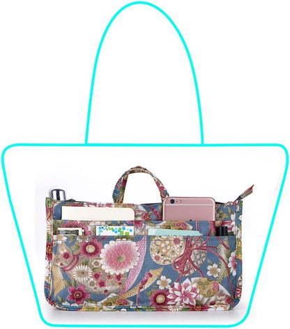Printing Handbag Organizers Inside Purse Insert - High Capacity 13 Pockets Bag Tote Organizer with Handle Beige