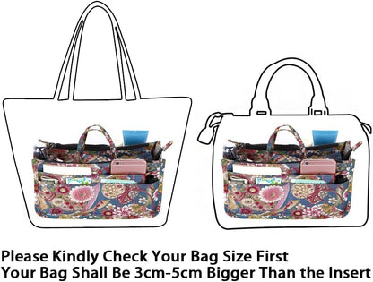 Printing Handbag Organizers Inside Purse Insert - High Capacity 13 Pockets Bag Tote Organizer with Handle Beige