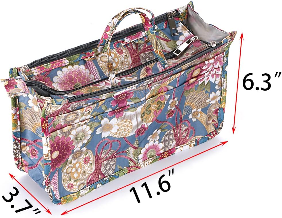 Printing Handbag Organizers Inside Purse Insert - High Capacity 13 Pockets Bag Tote Organizer with Handle Beige