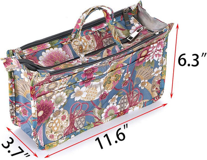 Printing Handbag Organizers Inside Purse Insert - High Capacity 13 Pockets Bag Tote Organizer with Handle Beige