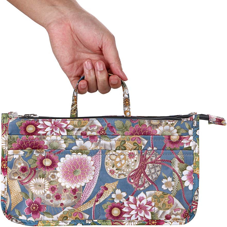 Printing Handbag Organizers Inside Purse Insert - High Capacity 13 Pockets Bag Tote Organizer with Handle Beige
