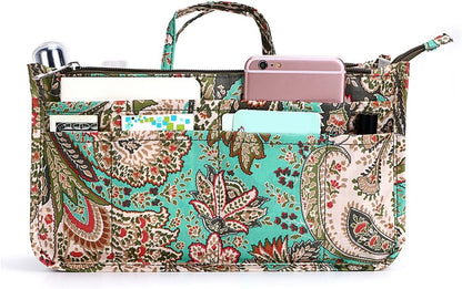 Printing Handbag Organizers Inside Purse Insert - High Capacity 13 Pockets Bag Tote Organizer with Handle Beige
