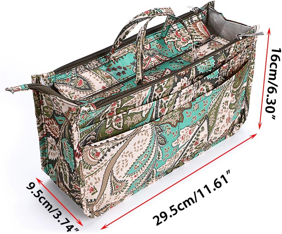 Printing Handbag Organizers Inside Purse Insert - High Capacity 13 Pockets Bag Tote Organizer with Handle Beige