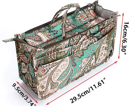Printing Handbag Organizers Inside Purse Insert - High Capacity 13 Pockets Bag Tote Organizer with Handle Beige
