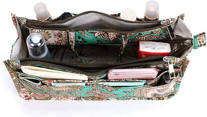 Printing Handbag Organizers Inside Purse Insert - High Capacity 13 Pockets Bag Tote Organizer with Handle Beige