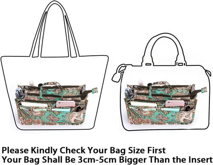 Printing Handbag Organizers Inside Purse Insert - High Capacity 13 Pockets Bag Tote Organizer with Handle Beige