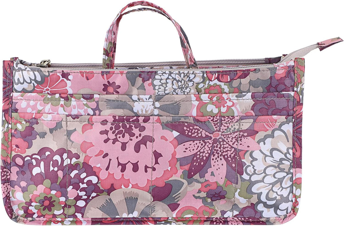 Printing Handbag Organizers Inside Purse Insert - High Capacity 13 Pockets Bag Tote Organizer with Handle Beige