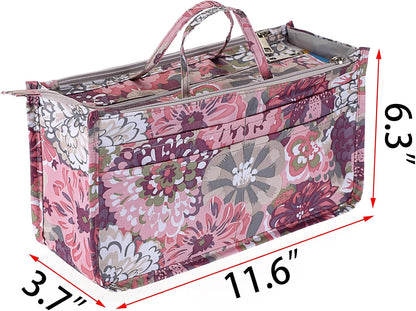 Printing Handbag Organizers Inside Purse Insert - High Capacity 13 Pockets Bag Tote Organizer with Handle Beige