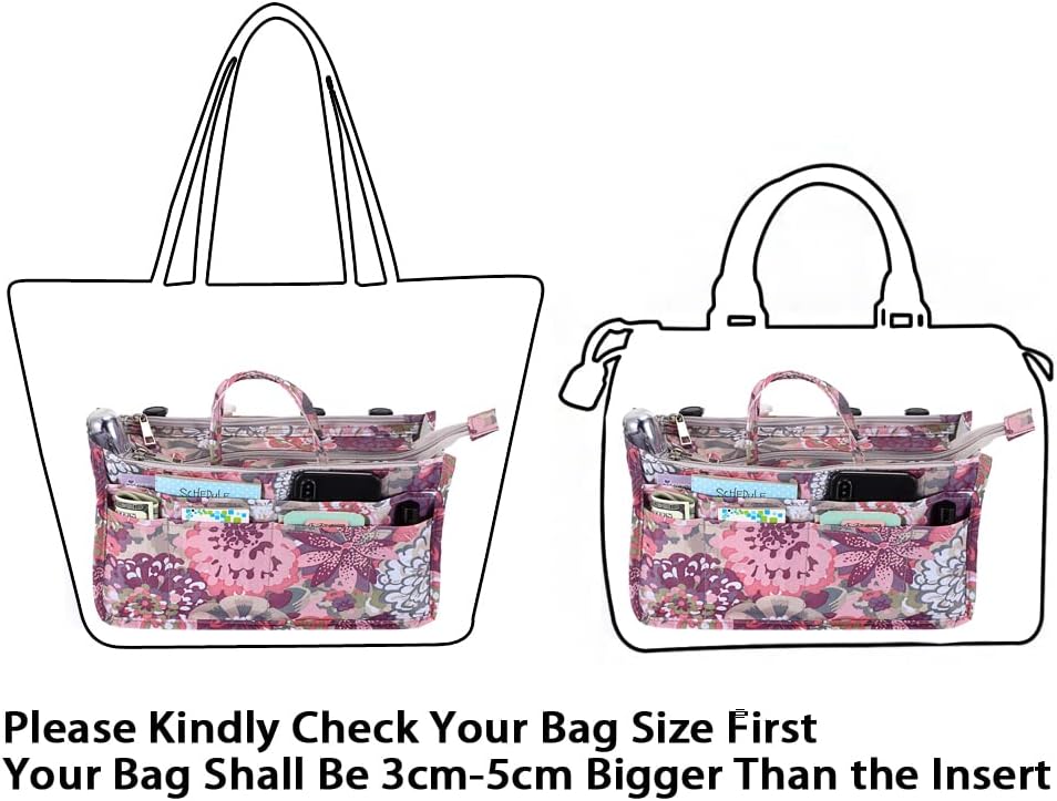 Printing Handbag Organizers Inside Purse Insert - High Capacity 13 Pockets Bag Tote Organizer with Handle Beige