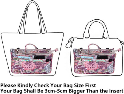 Printing Handbag Organizers Inside Purse Insert - High Capacity 13 Pockets Bag Tote Organizer with Handle Beige