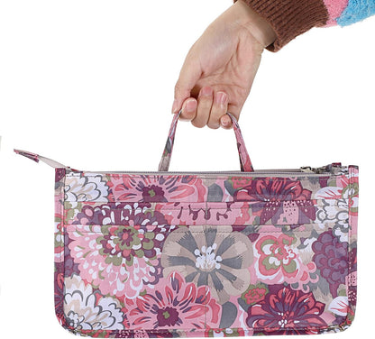 Printing Handbag Organizers Inside Purse Insert - High Capacity 13 Pockets Bag Tote Organizer with Handle Beige