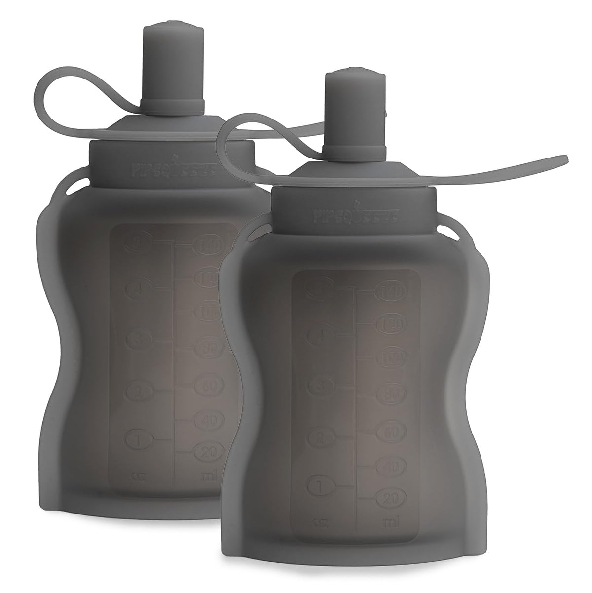 Extra Wide Reusable Baby Food Pouches Silicone - Baby Food Storage Pouch - Refillable Squeeze Pouches for Kids - BPA Free & Freezable - Refillable Pouches for Toddlers (Grey, Pack of 2)