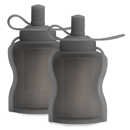 Extra Wide Reusable Baby Food Pouches Silicone - Baby Food Storage Pouch - Refillable Squeeze Pouches for Kids - BPA Free & Freezable - Refillable Pouches for Toddlers (Grey, Pack of 2)