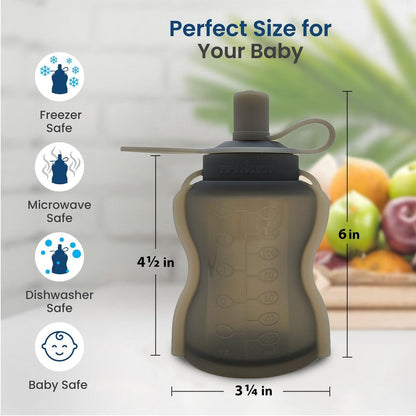 Extra Wide Reusable Baby Food Pouches Silicone - Baby Food Storage Pouch - Refillable Squeeze Pouches for Kids - BPA Free & Freezable - Refillable Pouches for Toddlers (Grey, Pack of 2)