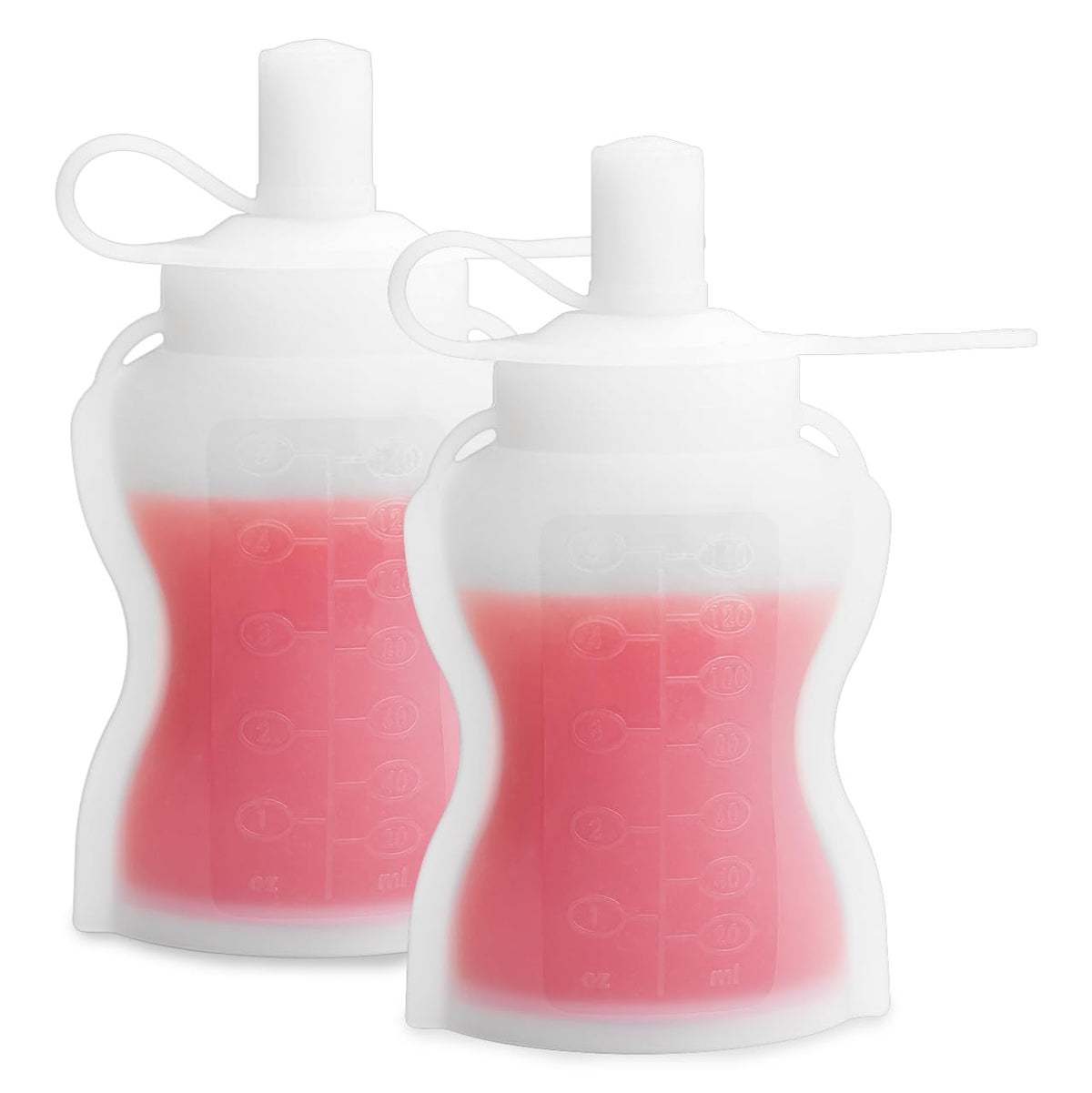 Extra Wide Reusable Baby Food Pouches Silicone - Baby Food Storage Pouch - Refillable Squeeze Pouches for Kids - BPA Free & Freezable - Refillable Pouches for Toddlers (Grey, Pack of 2)