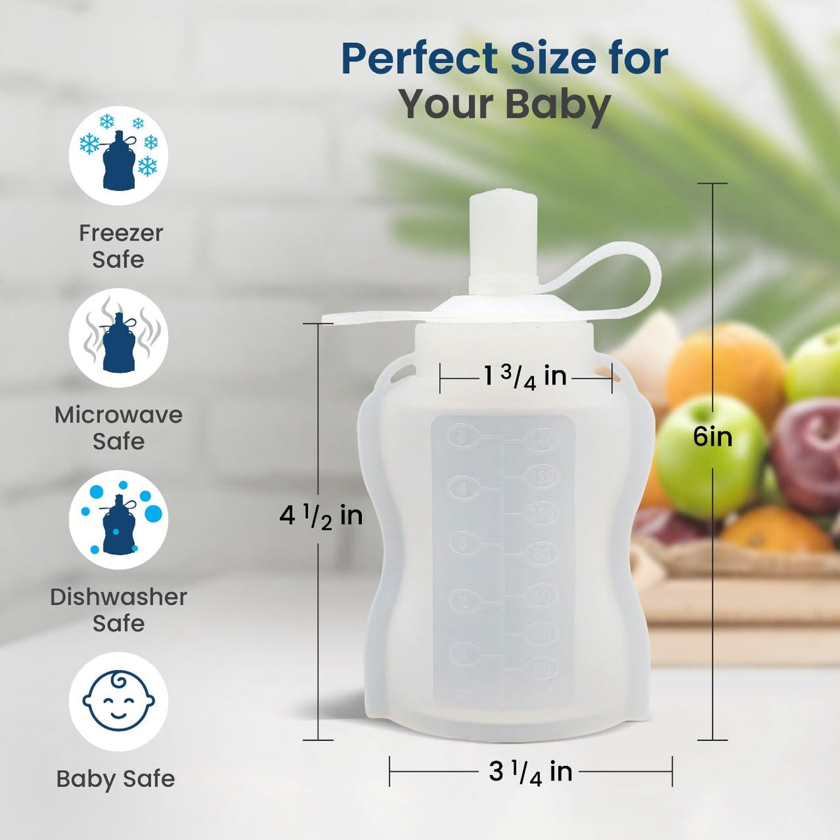 Extra Wide Reusable Baby Food Pouches Silicone - Baby Food Storage Pouch - Refillable Squeeze Pouches for Kids - BPA Free & Freezable - Refillable Pouches for Toddlers (Grey, Pack of 2)