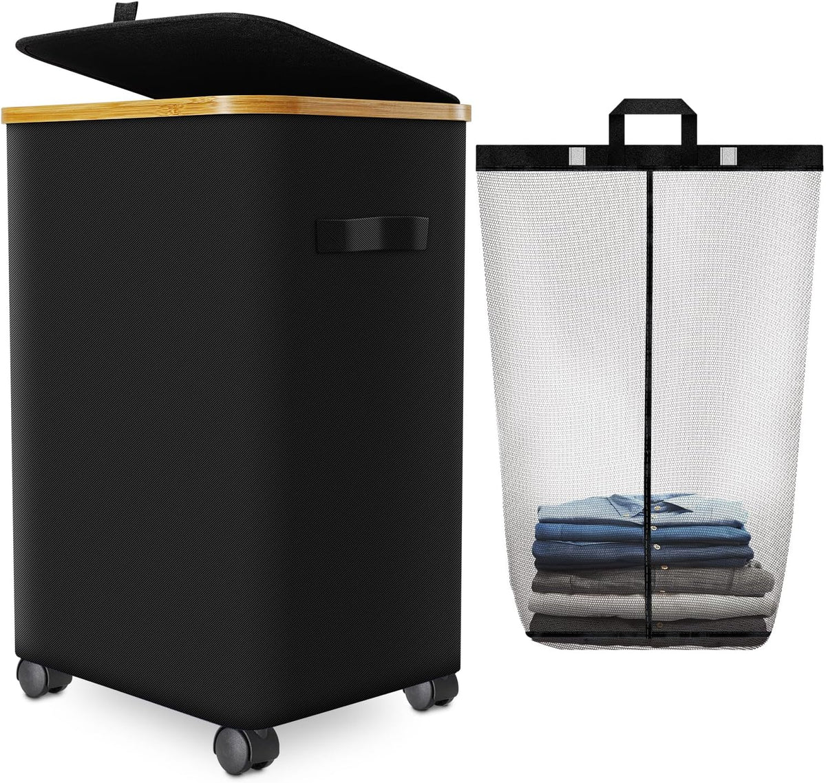 Laundry Hamper with Wheels, 75L Rolling Laundry Basket with Lid