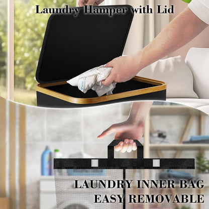 Laundry Hamper with Wheels, 75L Rolling Laundry Basket with Lid