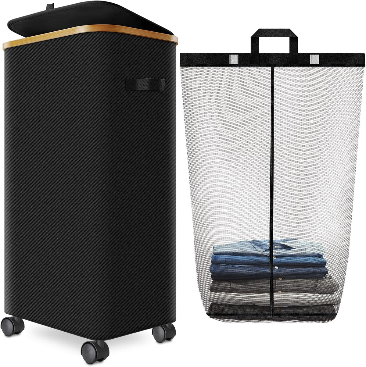 Laundry Hamper with Wheels, 75L Rolling Laundry Basket with Lid