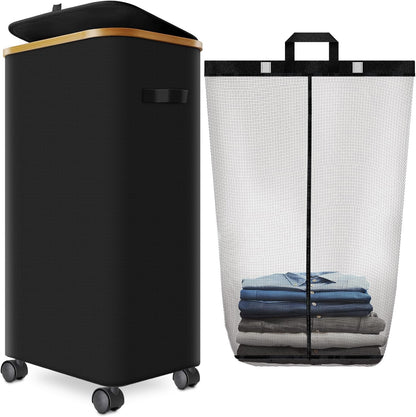 Laundry Hamper with Wheels, 75L Rolling Laundry Basket with Lid