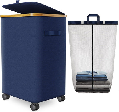 Laundry Hamper with Wheels, 75L Rolling Laundry Basket with Lid