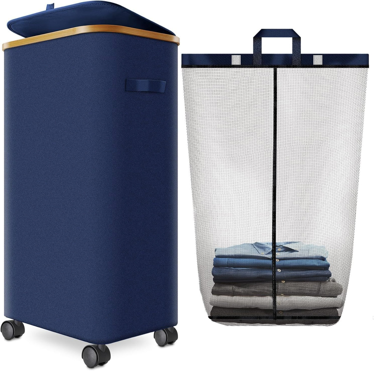 Laundry Hamper with Wheels, 75L Rolling Laundry Basket with Lid