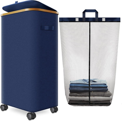 Laundry Hamper with Wheels, 75L Rolling Laundry Basket with Lid