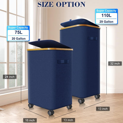 Laundry Hamper with Wheels, 75L Rolling Laundry Basket with Lid
