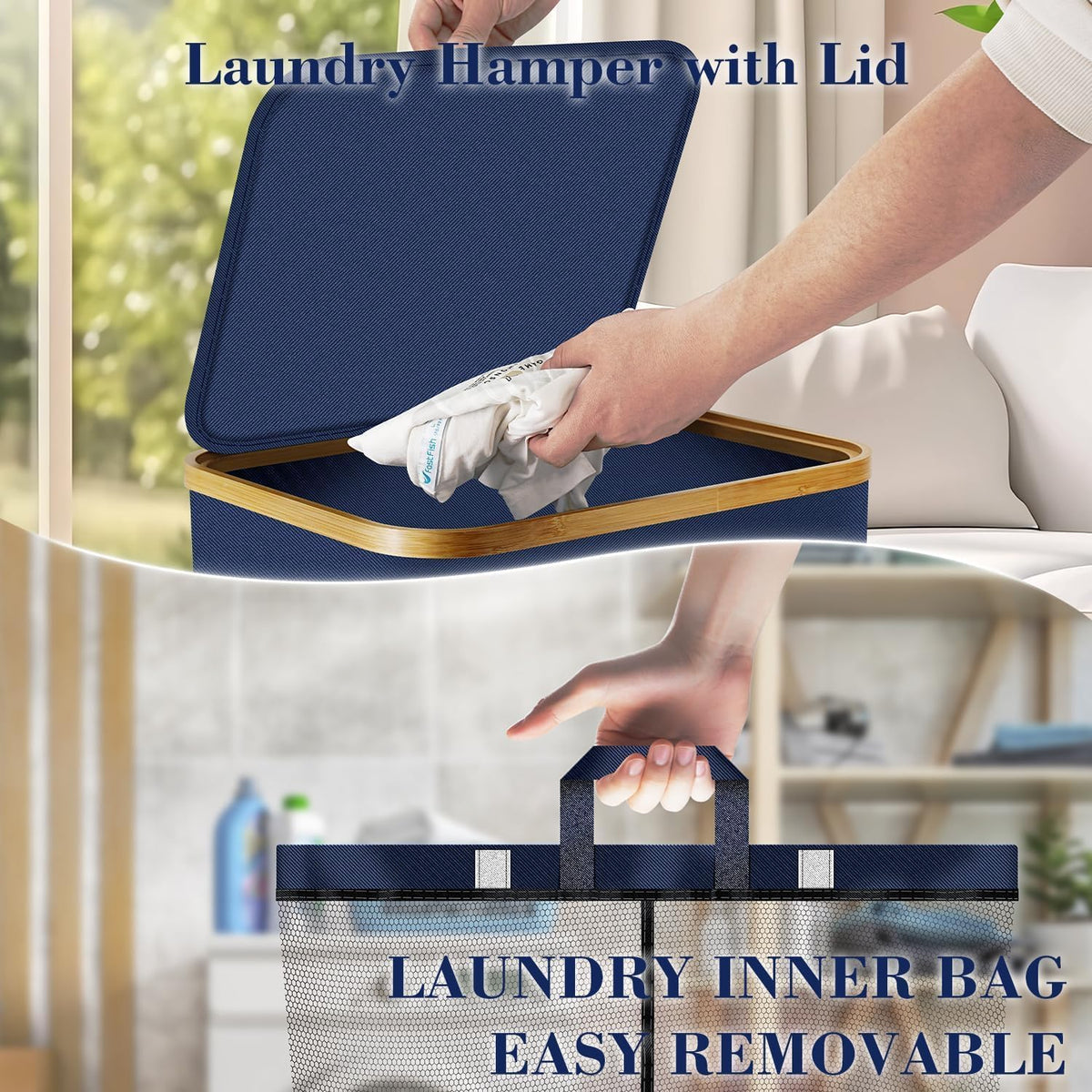 Laundry Hamper with Wheels, 75L Rolling Laundry Basket with Lid