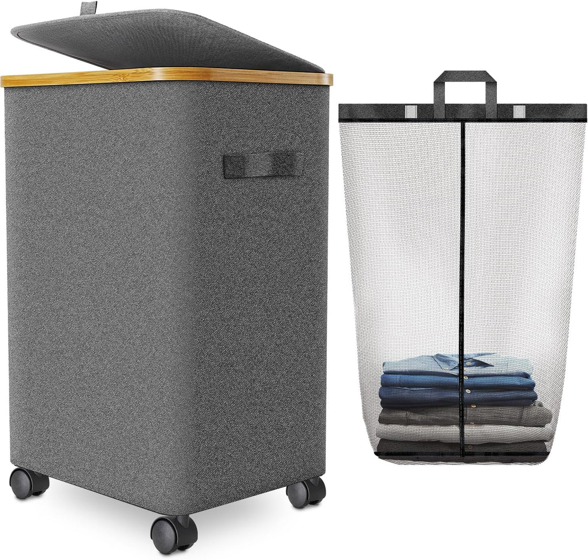 Laundry Hamper with Wheels, 75L Rolling Laundry Basket with Lid