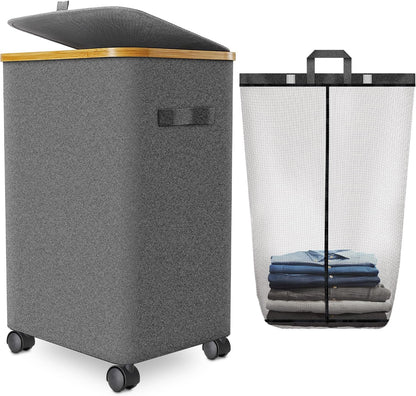 Laundry Hamper with Wheels, 75L Rolling Laundry Basket with Lid
