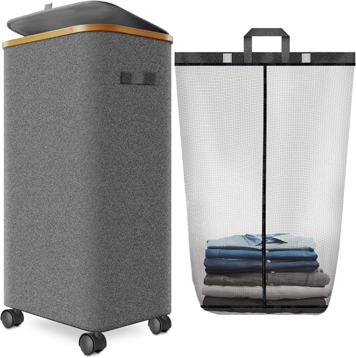 Laundry Hamper with Wheels, 75L Rolling Laundry Basket with Lid