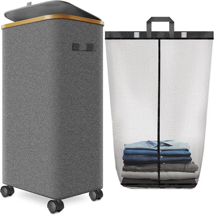 Laundry Hamper with Wheels, 75L Rolling Laundry Basket with Lid