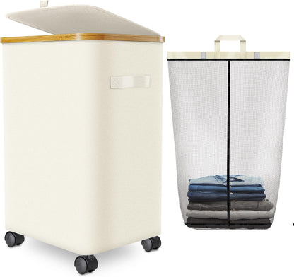 Laundry Hamper with Wheels, 75L Rolling Laundry Basket with Lid