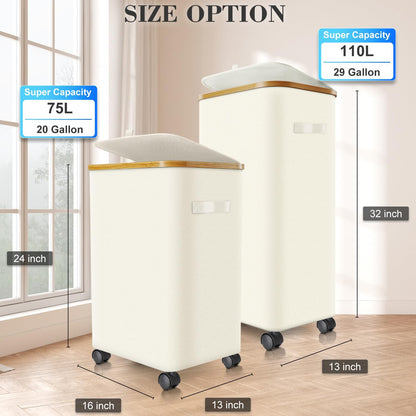 Laundry Hamper with Wheels, 75L Rolling Laundry Basket with Lid