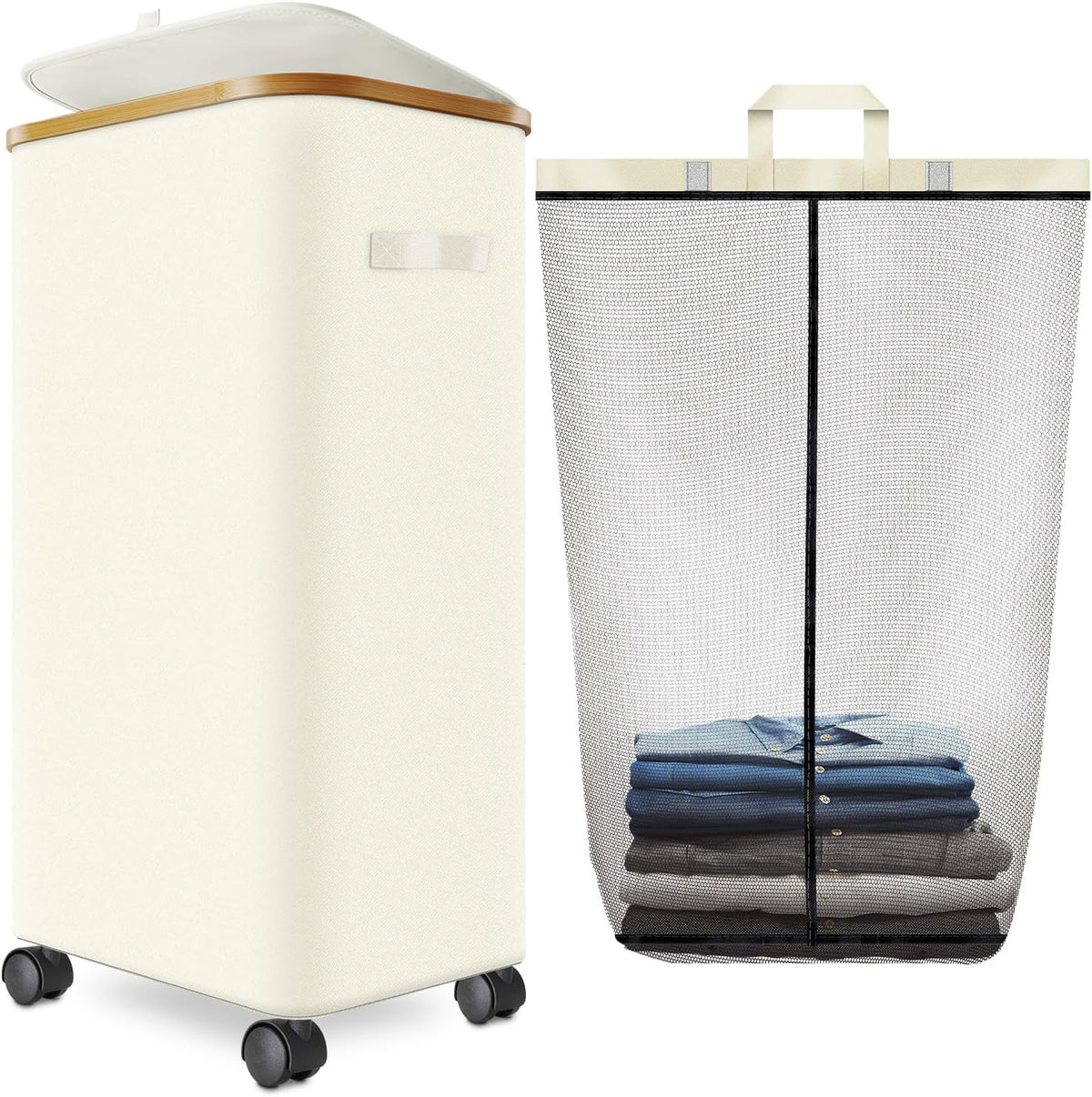 Laundry Hamper with Wheels, 75L Rolling Laundry Basket with Lid