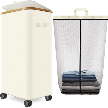 Laundry Hamper with Wheels, 75L Rolling Laundry Basket with Lid
