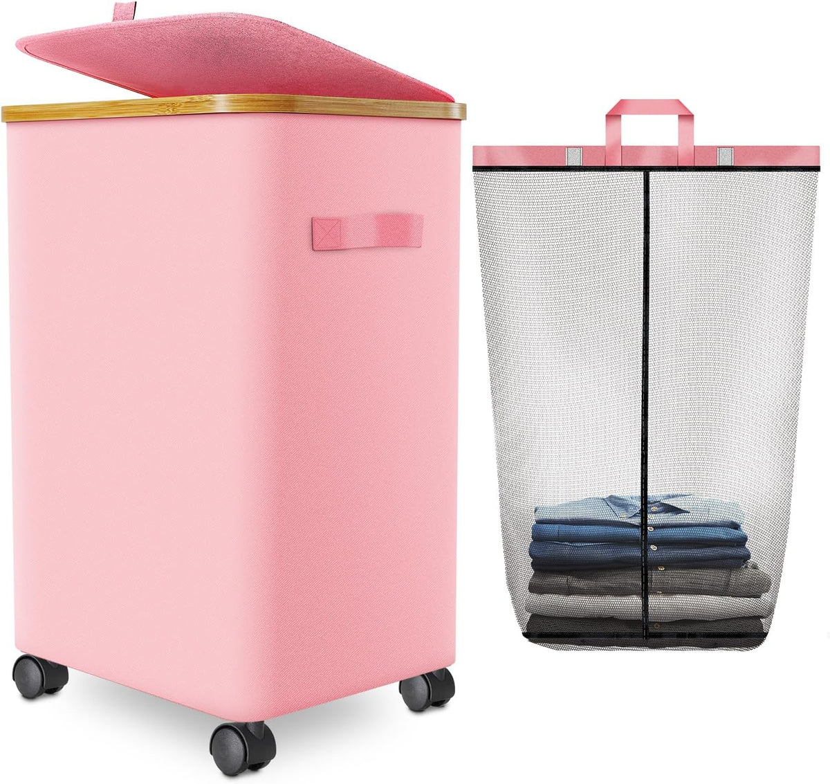Laundry Hamper with Wheels, 75L Rolling Laundry Basket with Lid