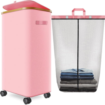 Laundry Hamper with Wheels, 75L Rolling Laundry Basket with Lid