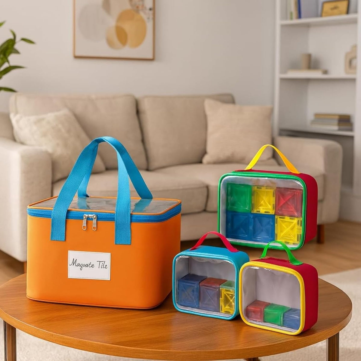 4-Pack Large Capacity Toy Storage Bags with Mesh & Label Pockets, Durable Portable Organizer Bins for Magnetic Tiles, Puzzles, Board Games, Kids Toy Organization for Home Classroom Travel