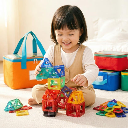 4-Pack Large Capacity Toy Storage Bags with Mesh & Label Pockets, Durable Portable Organizer Bins for Magnetic Tiles, Puzzles, Board Games, Kids Toy Organization for Home Classroom Travel